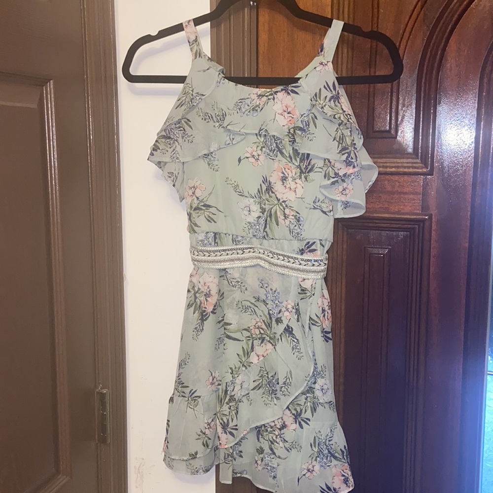IZ Byer Girl, Cold-Shoulder Ruffle Fit & Flare Dress - Size 8